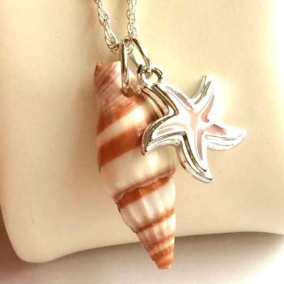 Natural Sea Shell Necklace 24" Silver Plated Starfish Island Beach Mermaid - Picture 4 of 9